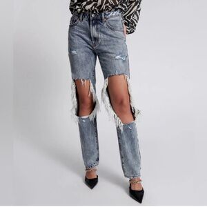 One Teaspoon BLUE BLOSSOM SUPER Ripped HIGH WAIST AWESOME BAGGIES JEANS sz 28